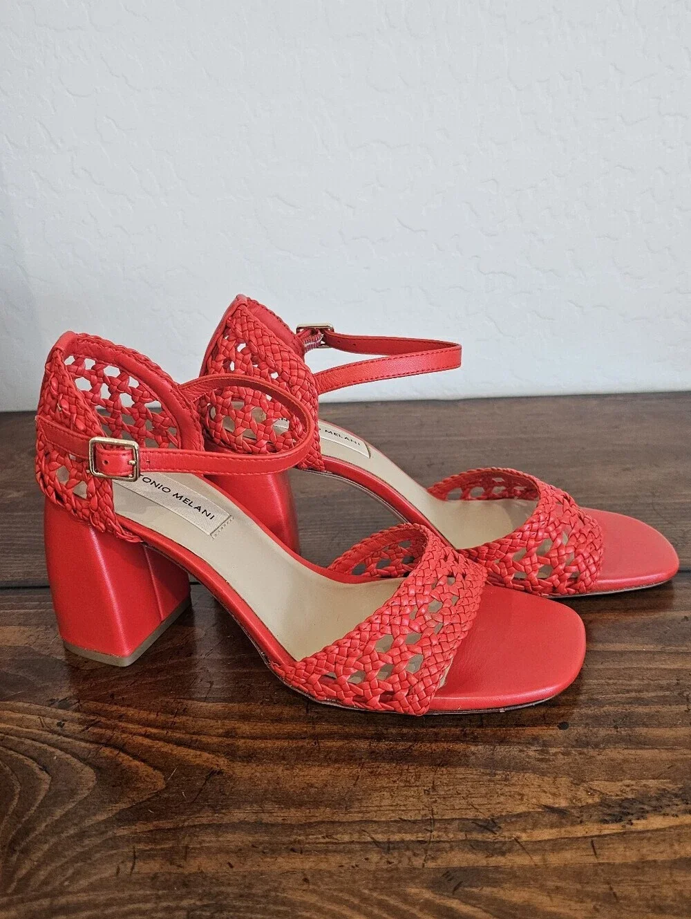 Antonio Melani Red Braided Ankle-Strap Heels Sandals Shoes Women's Sz 7.5 NWOB